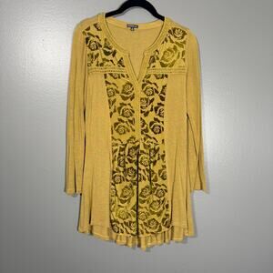 Hannah Women's Whimsygoth Yellow Velvet Floral Top - Size Small - Fairy Grunge
